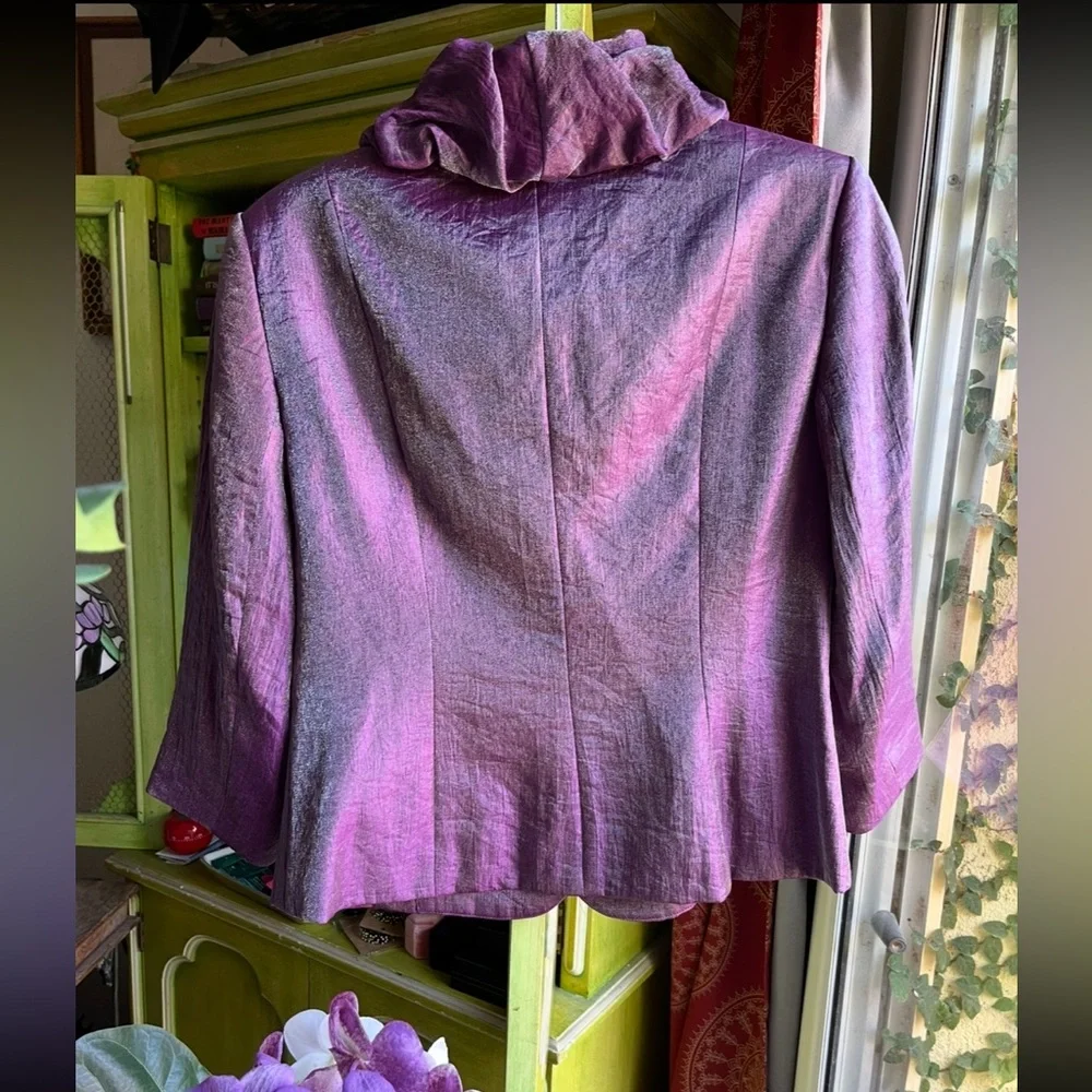 VICTOR COSTA Iridescent Ruffle Blazer Purple Shimmer Women’s Sz 4